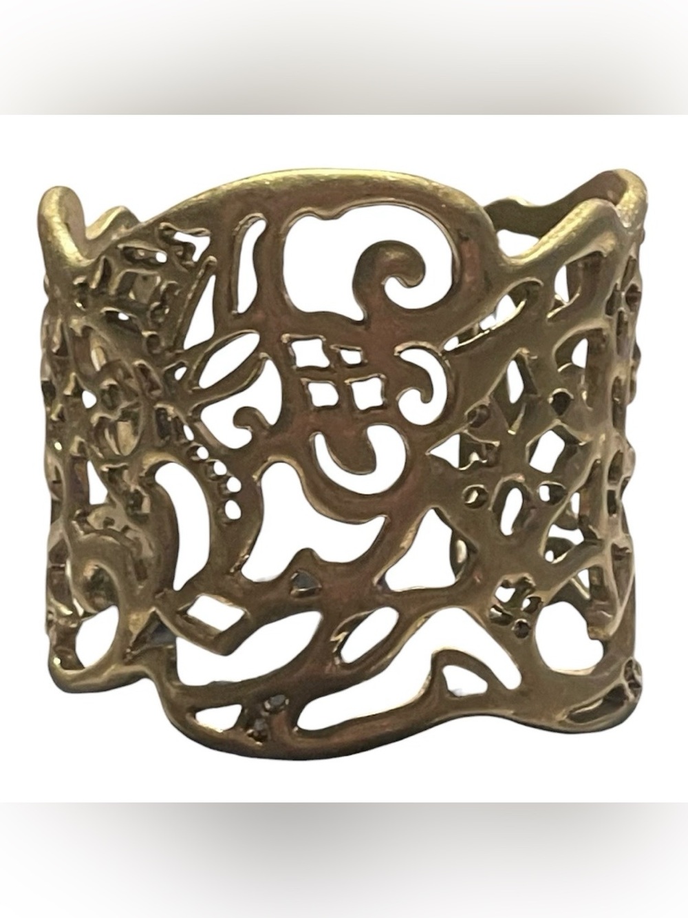 Vintage HOH Scroll Filigree Gold Wide Adjustable Bracelet Cuff - Boho